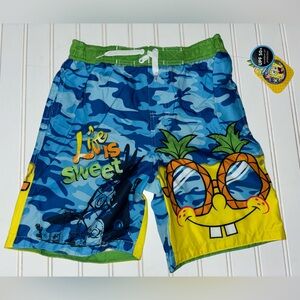 Nickelodeon Blue Camoflauge SpongeBob Boy’s Swim Trunks Bathing Suit Size S 6/7
